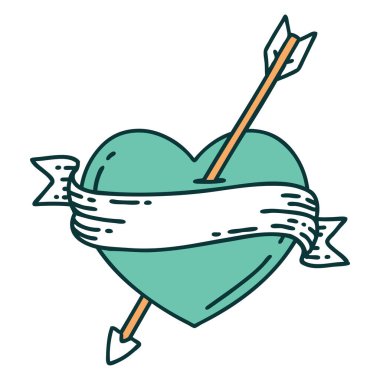 Bir okun kalp ve bayrağının ikonik dövme şekli