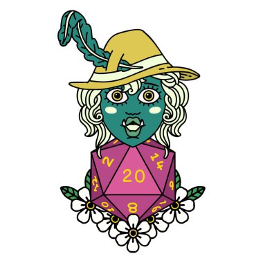 Retro Dövme Biçimi Doğal yirmilik zarlı yarım ork ozanı 