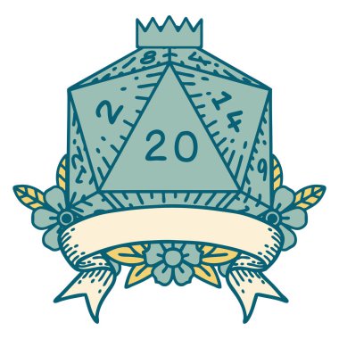 Retro Dövme Biçimi Doğal 20 kritik vuruş D20 zar atma