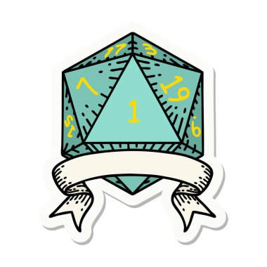 Doğal bir d20 zar çıkartması.