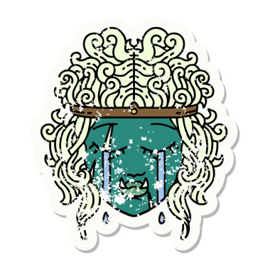 Retro Dövme Tarzı Üzgün Ork Barbar karakter yüzü