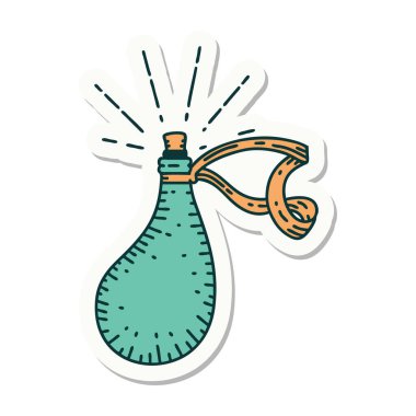 Dövme stili eski deri su şişesi çıkartması.