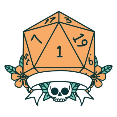 Retro Dövme Biçimi Doğal bir d20 zar atma