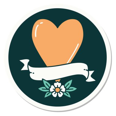 Geleneksel kalp ve bayrak stiliyle dövme çıkartması