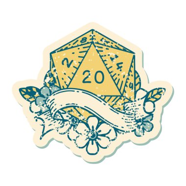 Retro Dövme Biçimi Doğal 20 D20 zar atma