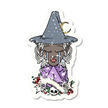 Retro Dövme Biçimi ağlayan elf karakteri yüzü ve doğal bir D20 rulo