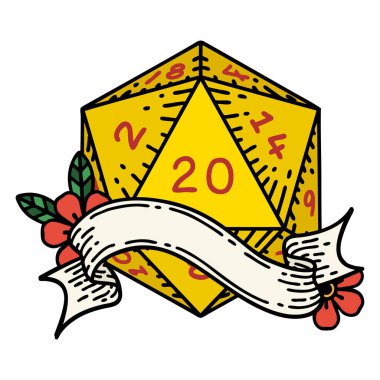 Retro Dövme Biçimi Doğal 20 D20 zar atma