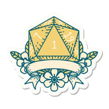 Doğal bir d20 zar çıkartması.