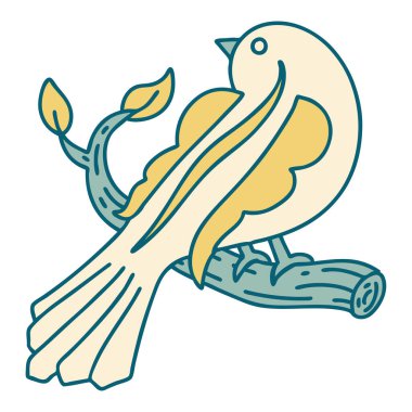 Bir daldaki kuşun ikonik dövme görüntüsü