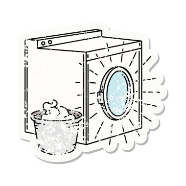 Dövme stili eski bir çamaşır makinesi çıkartması.