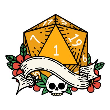 Retro Dövme Biçimi Doğal bir d20 zar atma