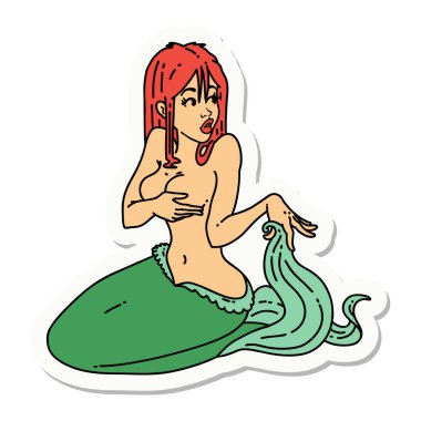 Geleneksel bir denizkızı stili dövme çıkartması.