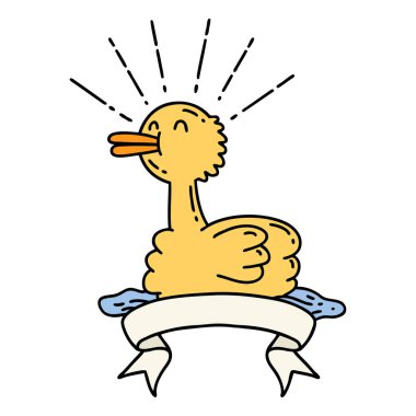 Dövme stili yüzen ördekli parşömen.