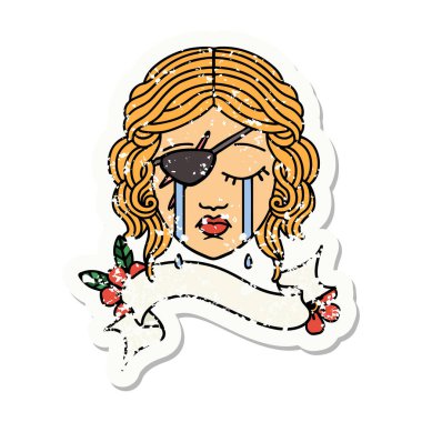 Yaramaz bir insan yüzünün grunge çıkartması.