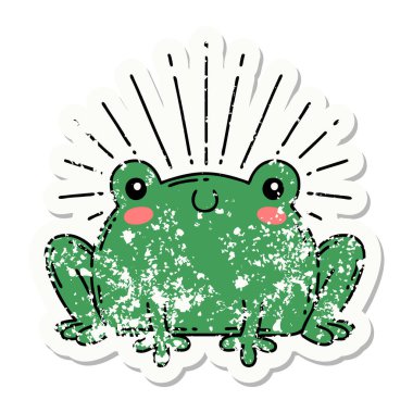 Dövme stili eski bir çıkartma. Mutlu kurbağa.