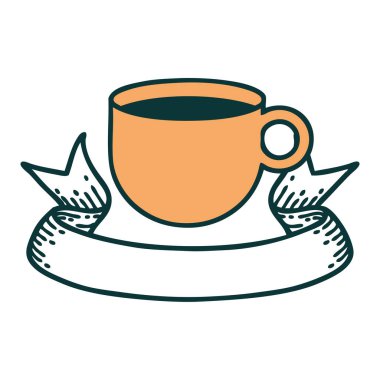 Bir fincan kahve bayrağıyla geleneksel dövme.