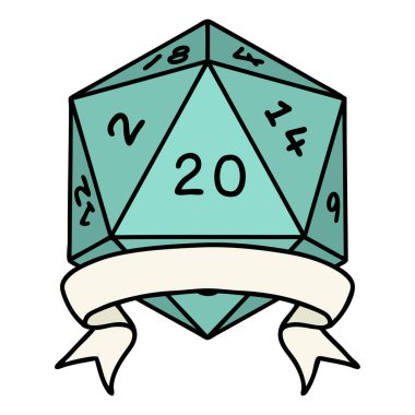 Retro Dövme Biçimi Doğal 20 kritik vuruş D20 zar atma