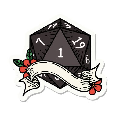 Doğal bir d20 zar çıkartması.