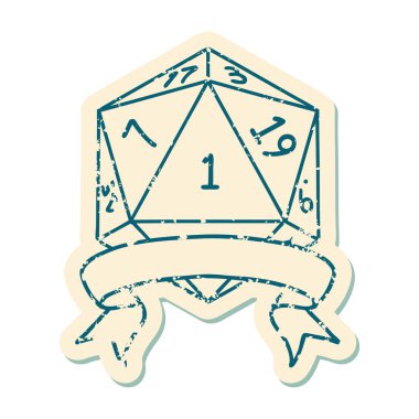 Retro Dövme Biçimi Doğal bir d20 zar atma