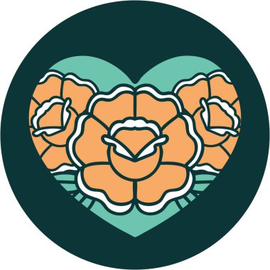 Bir kalp ve çiçeğin ikonik dövme görüntüsü