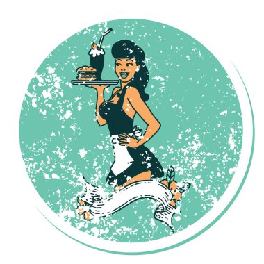 Geleneksel stil dövmeli stresli bir garson kız dövmesi.