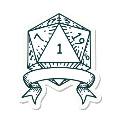 Doğal bir d20 zar çıkartması.