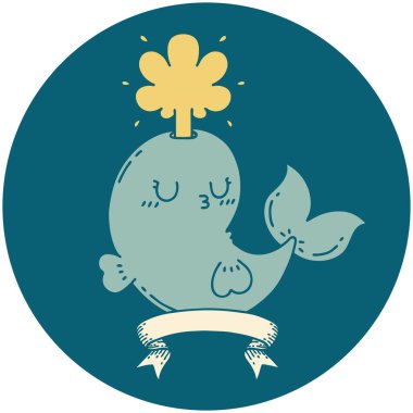 Dövme stili simgesi Mutlu balina karakteri fışkırtan