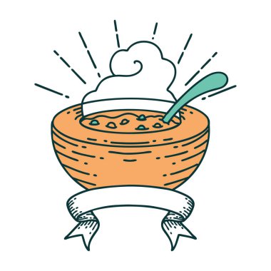 Dövme stili çorba kaseli parşömen afişi