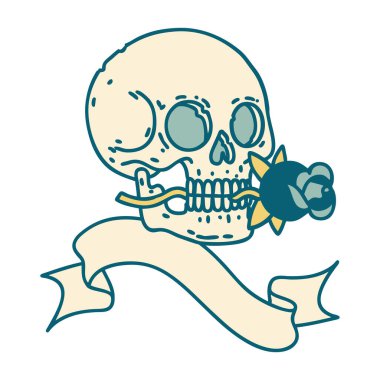 Geleneksel dövmeli kafatası ve gülle