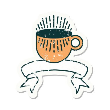 Bir fincan kahve pankartı takılmış eski bir etiket.