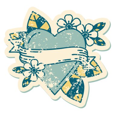 ikonik sıkıntılı çıkartma dövme stili bir kalp ve bayrak