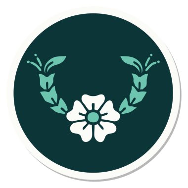 Dekoratif bir çiçeğin geleneksel stiliyle dövme çıkartması.