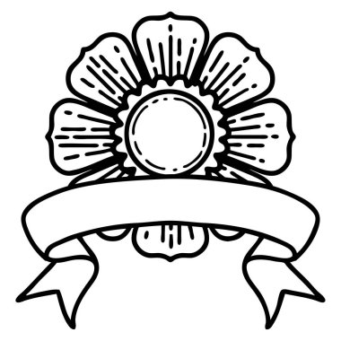 Çiçek dövmeli geleneksel siyah çizgi dövmesi