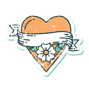 Bir kalp çiçeği ve pankartın sembolik dövmeli görüntüsü