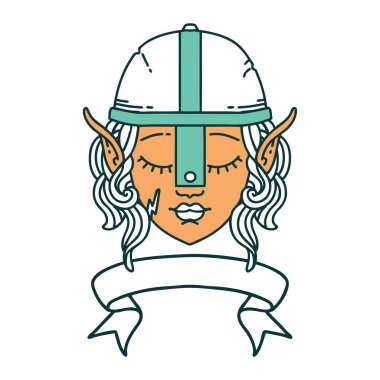 Retro Dövme Tarzı Elf savaşçı karakter yüzü