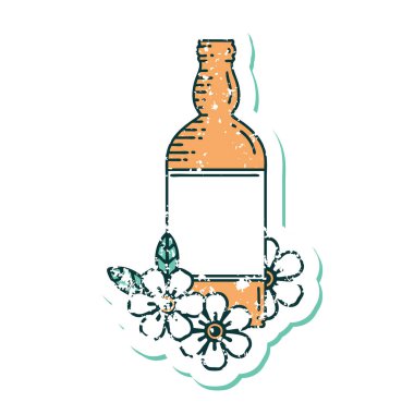 Rom şişesi ve çiçeklerin sembolik dövmeli görüntüsü