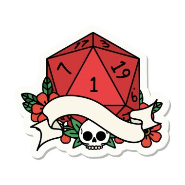 Doğal bir d20 zar çıkartması.