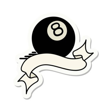 Tattoo style sticker with banner of 8 ball vector