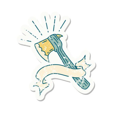 Eski bir dövme stili balta çıkartması.