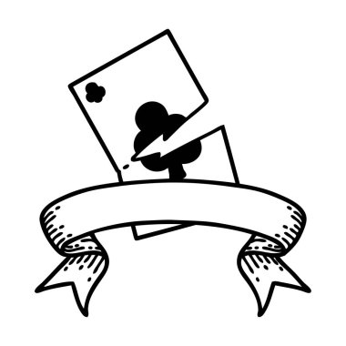 Yırtık bir kartın pankartıyla geleneksel siyah çizgi dövmesi.