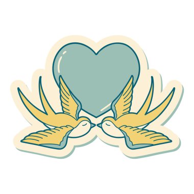 Dövme çıkartması geleneksel kırlangıçlar ve kalp şeklinde.