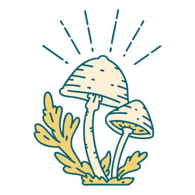 Geleneksel dövme stili mantarların çizimi