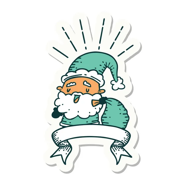 Pegatina Tatuaje Estilo Santa Claus Carácter Navidad Con Saco — Vector de stock