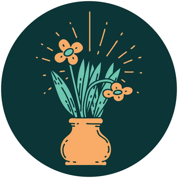 Symbol Einer Tätowierung Blumen Der Vase — Stockvektor