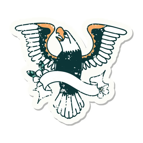 Ношенная Старая Наклейка Знаменем Американского Орла — стоковый вектор