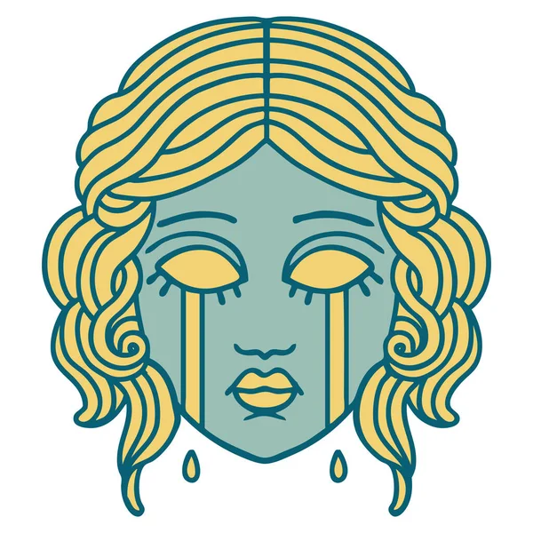 Iconic Tattoo Style Image Female Face Crying — Stock Vector