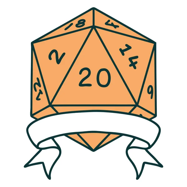 Retro Dövme Biçimi Doğal 20 kritik vuruş D20 zar atma