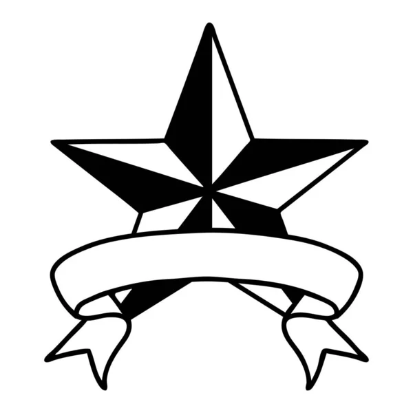 Tradiční Černé Liniové Tetování Praporem Hvězdy — Stockový vektor