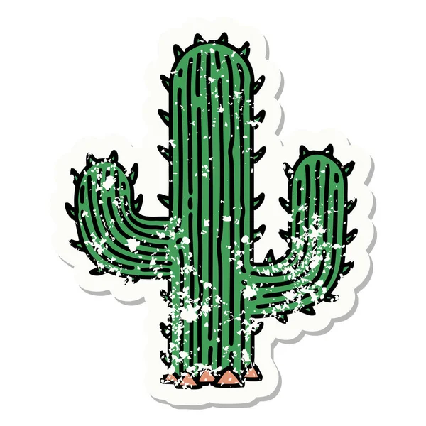 Tatouage Autocollant Détresse Dans Style Traditionnel Cactus — Image vectorielle