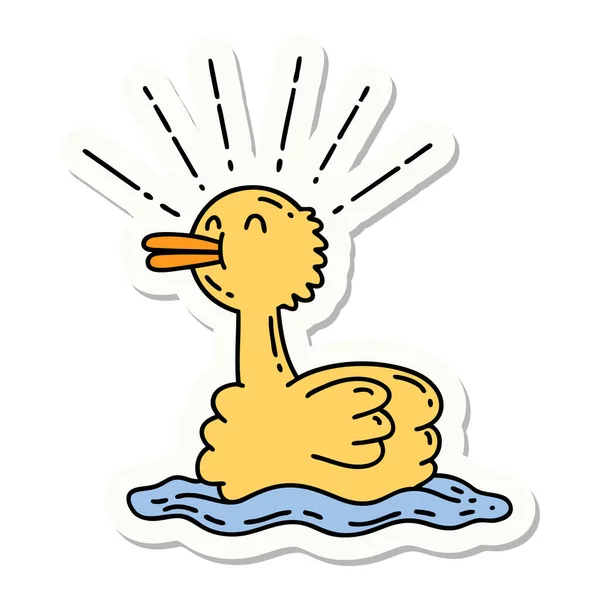 Sticker Tattoo Style Swimming Duck — Stock Vector